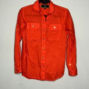 C Wonder Red Orange 100%‎ Cotton Chest Pocket Long Sleeve Button-Down Shirt XXS